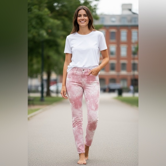 AG ADRIANO GOLDSCHMIED Pink and white tie dye skinny jeans low waist NWT SZ 27 - Picture 16 of 16